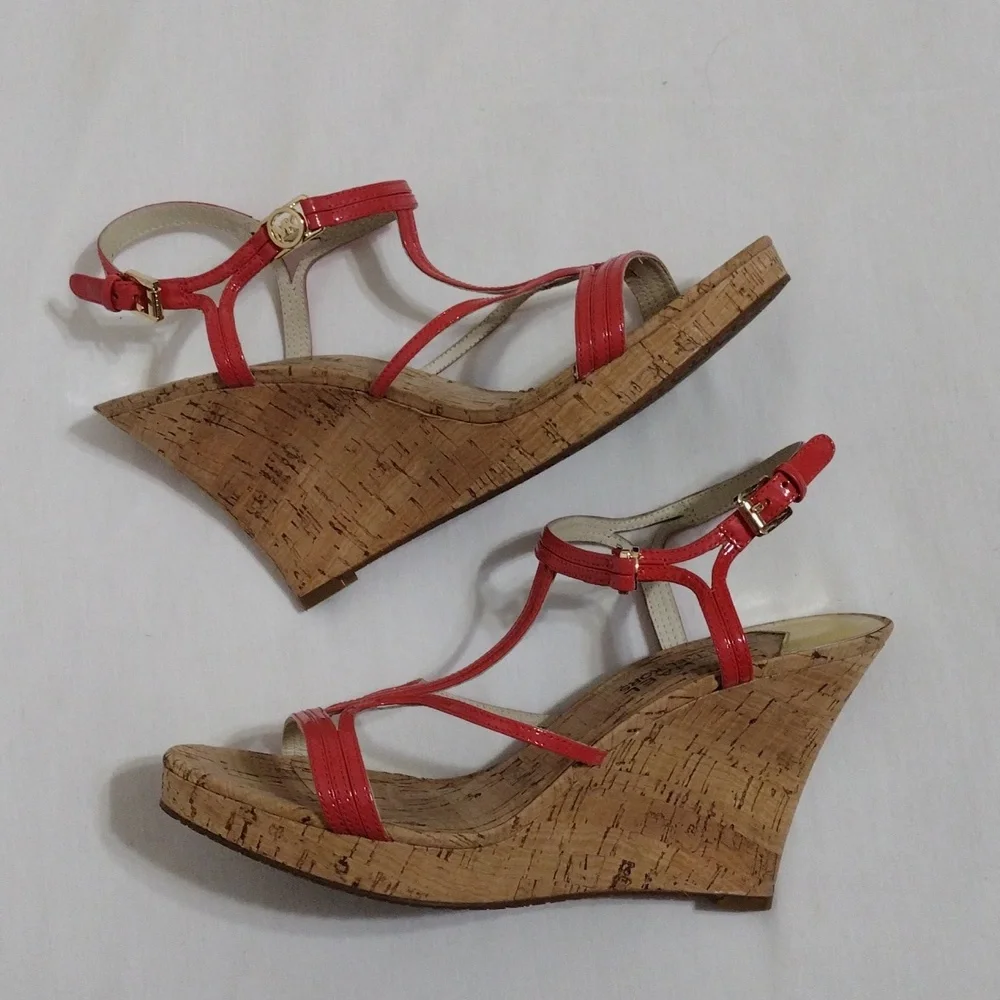 Michael Michael Kors Cicely Strappy Open Toe Cork Wedge Platform Sandals US 8